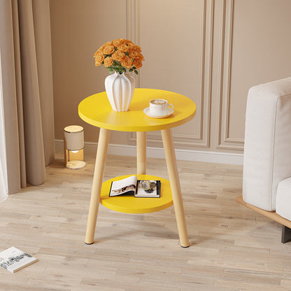 Modern Minimalist Round MDF Solid Wood End Table 2-Tier For Living Room