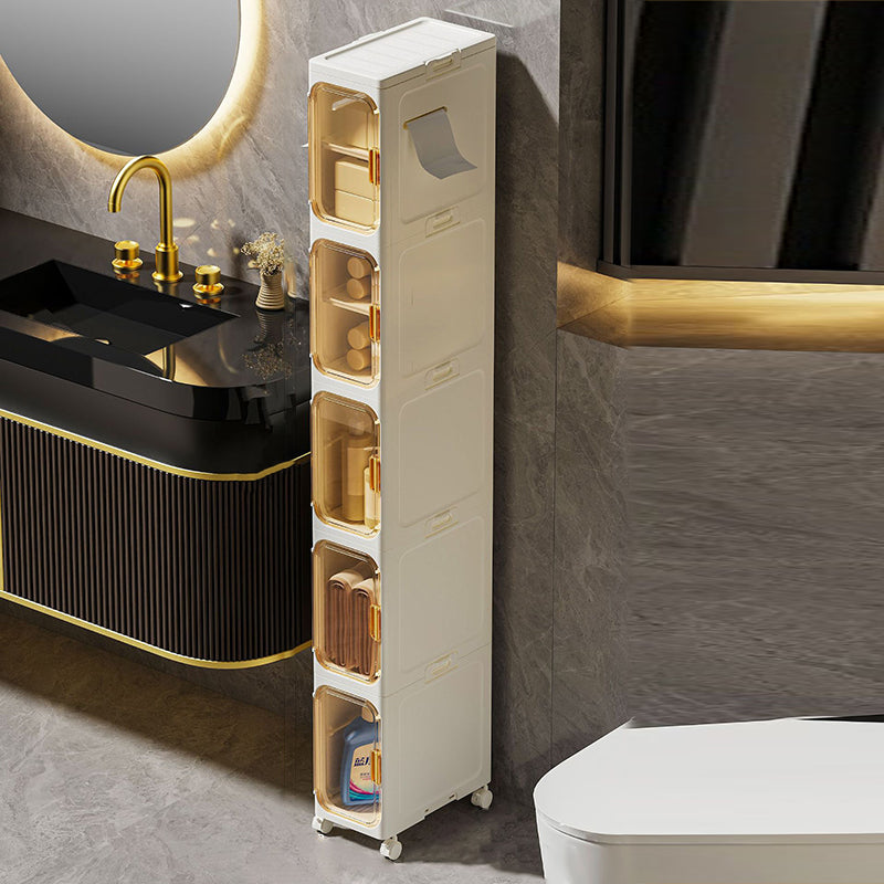 Modern Minimalist Rectangular PP PET Iron Movable Storage Cabinet 1/2/3/4/5-Tier For Living Room & Bathroom