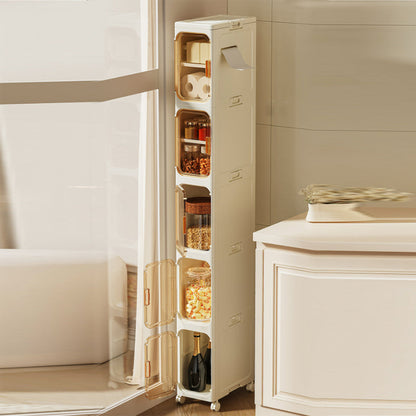 Modern Minimalist Rectangular PP PET Iron Movable Storage Cabinet 1/2/3/4/5-Tier For Living Room & Bathroom