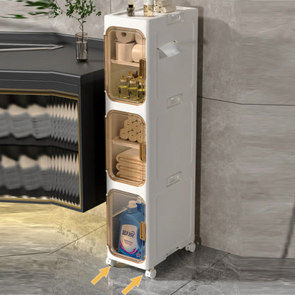 Modern Minimalist Rectangular PP PET Iron Movable Storage Cabinet 1/2/3/4/5-Tier For Living Room & Bathroom