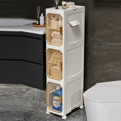 Modern Minimalist Rectangular PP PET Iron Movable Storage Cabinet 1/2/3/4/5-Tier For Living Room & Bathroom
