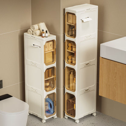 Modern Minimalist Rectangular PP PET Iron Movable Storage Cabinet 1/2/3/4/5-Tier For Living Room & Bathroom