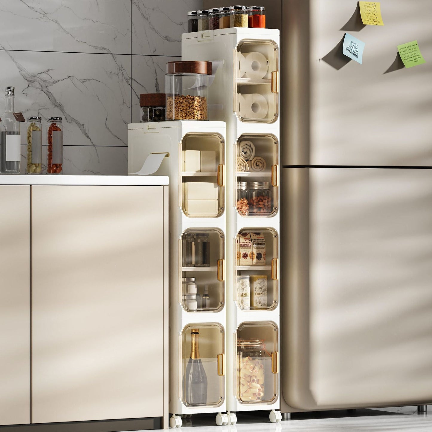 Modern Minimalist Rectangular PP PET Iron Movable Storage Cabinet 1/2/3/4/5-Tier For Living Room & Bathroom
