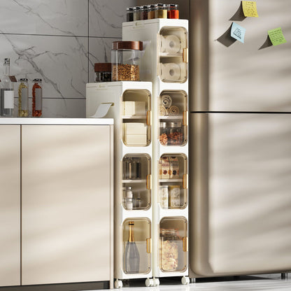 Modern Minimalist Rectangular PP PET Iron Movable Storage Cabinet 1/2/3/4/5-Tier For Living Room & Bathroom