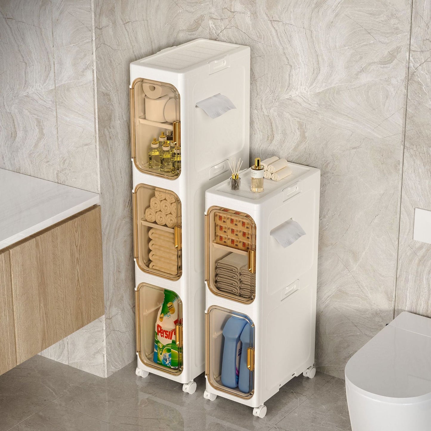Modern Minimalist Rectangular PP PET Iron Movable Storage Cabinet 1/2/3/4/5-Tier For Living Room & Bathroom