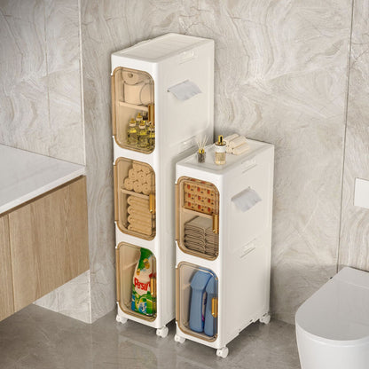 Modern Minimalist Rectangular PP PET Iron Movable Storage Cabinet 1/2/3/4/5-Tier For Living Room & Bathroom