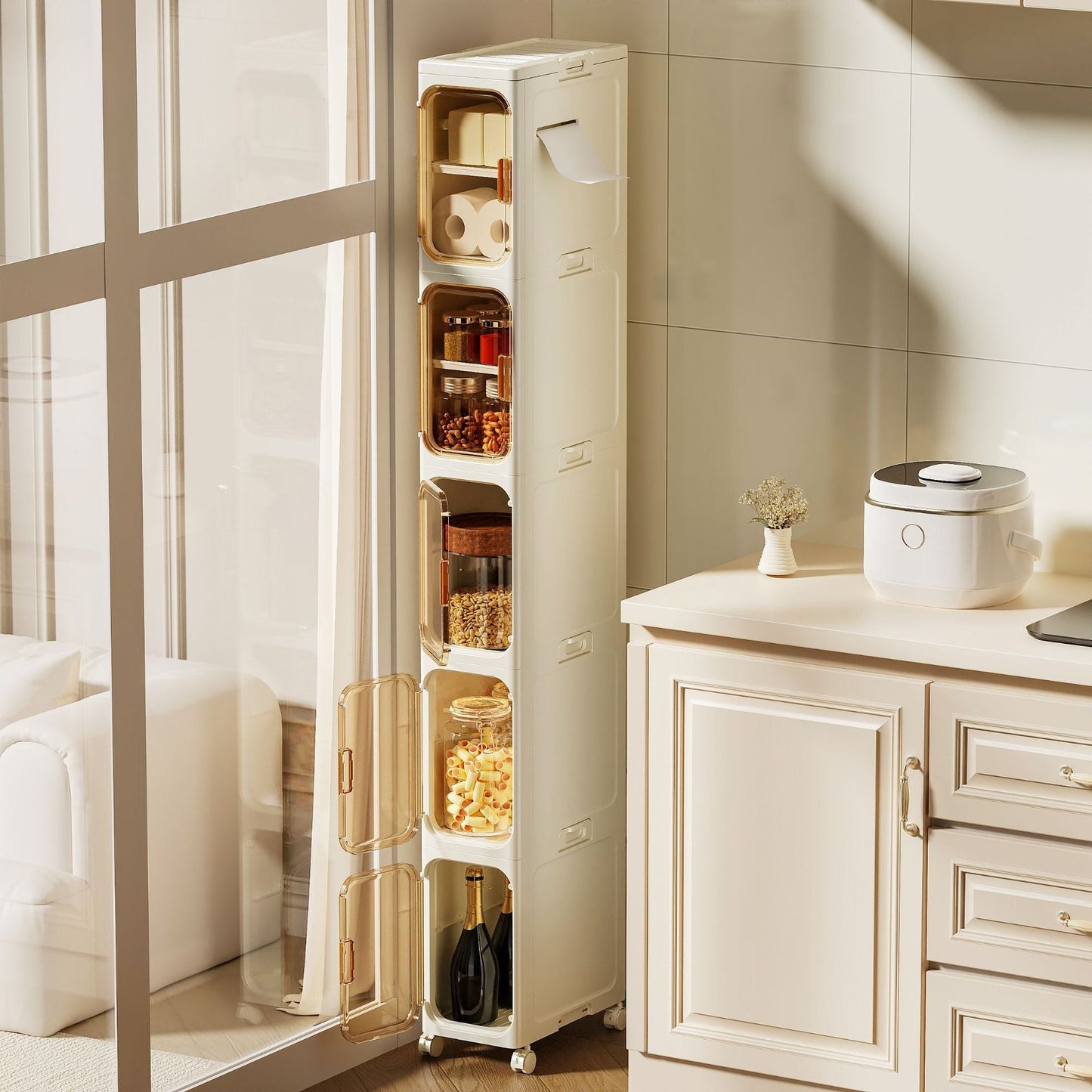 Modern Minimalist Rectangular PP PET Iron Movable Storage Cabinet 1/2/3/4/5-Tier For Living Room & Bathroom