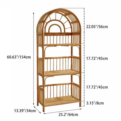 Contemporary Coastal Arched Rectangular Indonesian Rattan Display Rack 3-Tier For Living Room