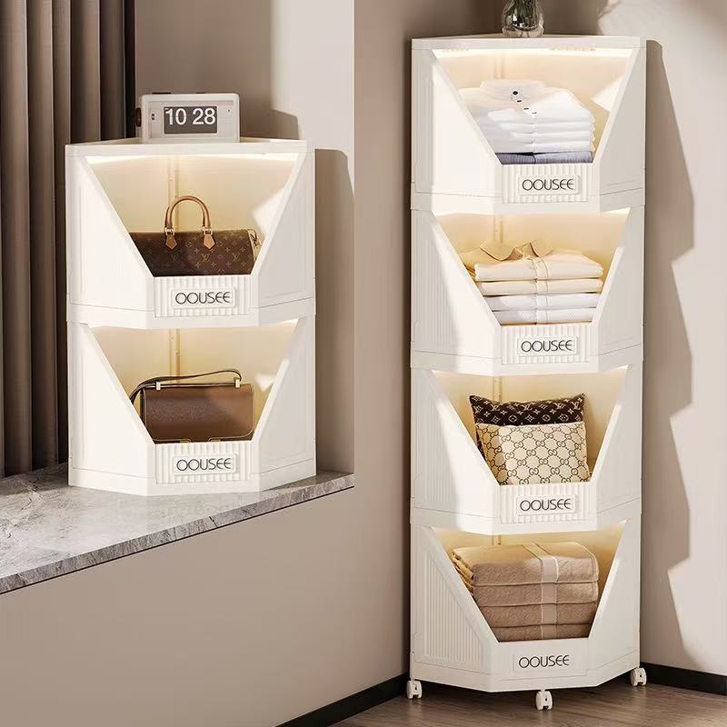 Modern Minimalist Square PP Movable Stackable Corner Shelf Unit 2/3/4-Tier For Living Room