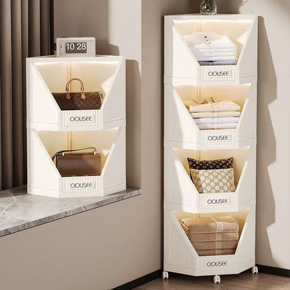 Modern Minimalist Square PP Movable Stackable Corner Shelf Unit 2/3/4-Tier For Living Room