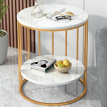Contemporary Luxury Round MDF Iron End Table 2-Tier For Living Room
