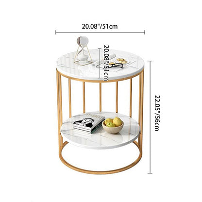 Contemporary Luxury Round MDF Iron End Table 2-Tier For Living Room