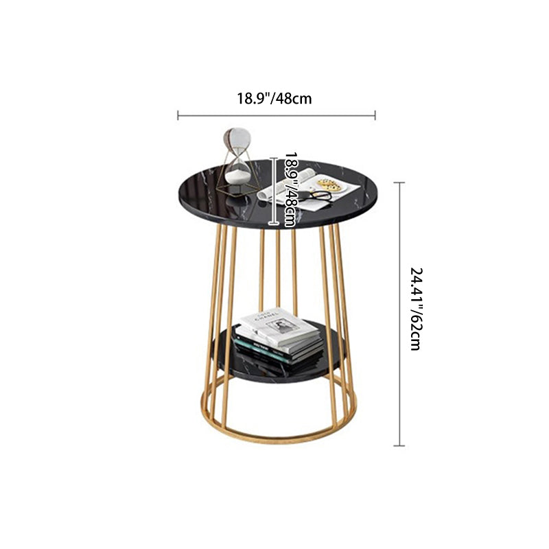 Contemporary Luxury Round MDF Iron End Table 2-Tier For Living Room