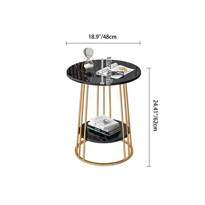 Contemporary Luxury Round MDF Iron End Table 2-Tier For Living Room