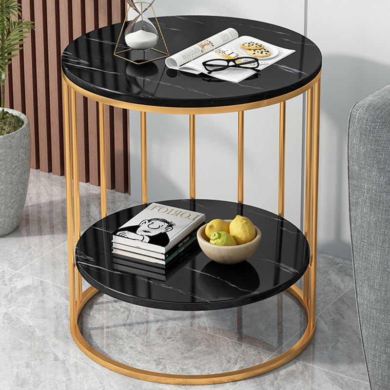 Contemporary Luxury Round MDF Iron End Table 2-Tier For Living Room
