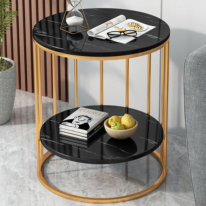 Contemporary Luxury Round MDF Iron End Table 2-Tier For Living Room