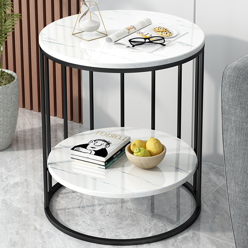 Contemporary Luxury Round MDF Iron End Table 2-Tier For Living Room