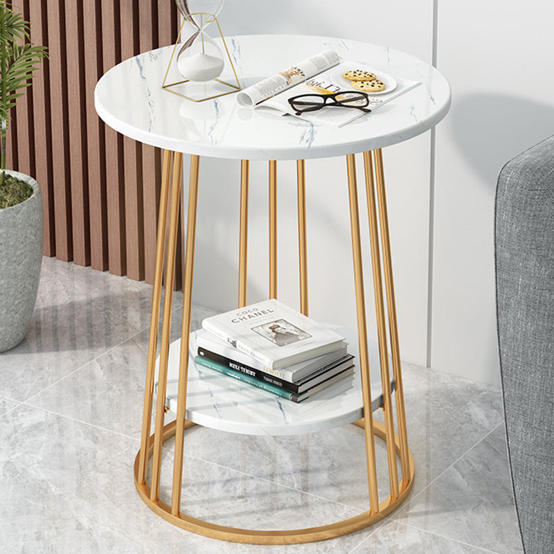 Contemporary Luxury Round MDF Iron End Table 2-Tier For Living Room