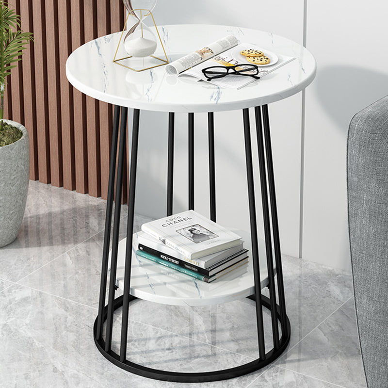 Contemporary Luxury Round MDF Iron End Table 2-Tier For Living Room