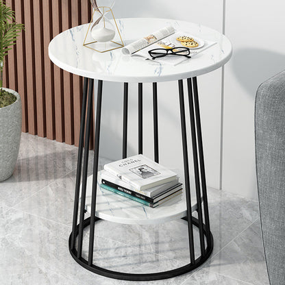 Contemporary Luxury Round MDF Iron End Table 2-Tier For Living Room