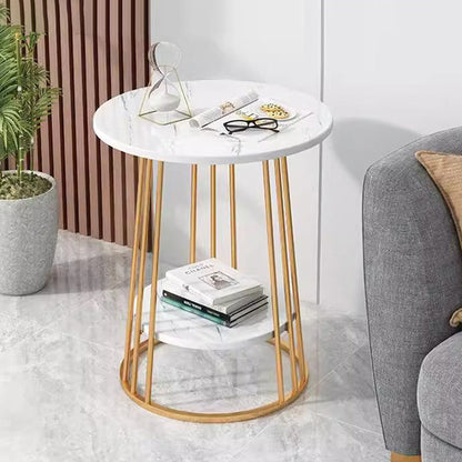 Contemporary Luxury Round MDF Iron End Table 2-Tier For Living Room