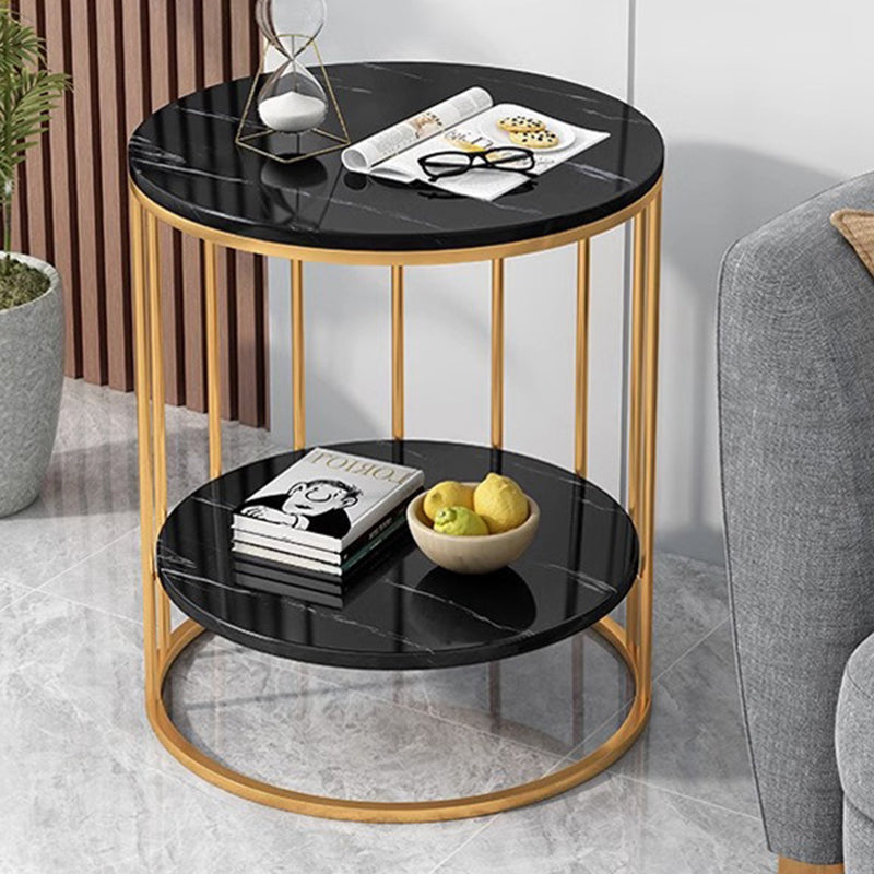 Contemporary Luxury Round MDF Iron End Table 2-Tier For Living Room