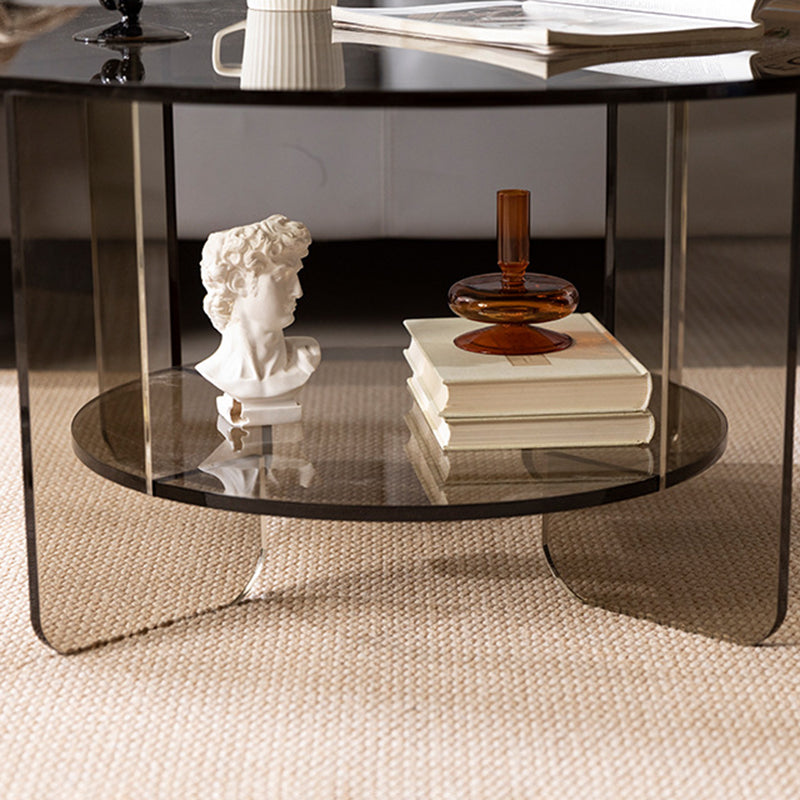 Modern Minimalist Round Acrylic Coffee Table 2-Tier For Living Room