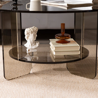 Modern Minimalist Round Acrylic Coffee Table 2-Tier For Living Room