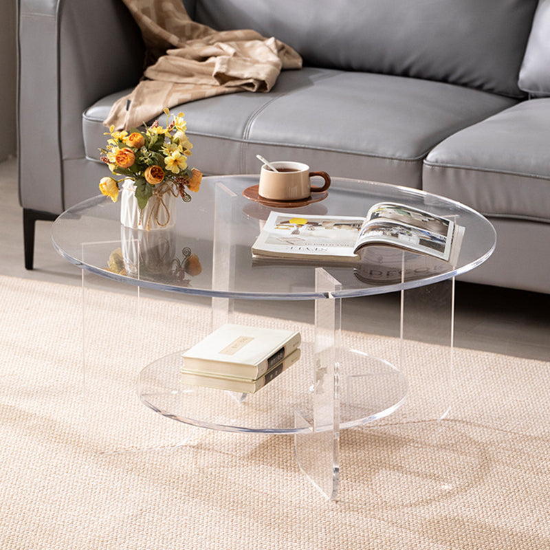 Modern Minimalist Round Acrylic Coffee Table 2-Tier For Living Room
