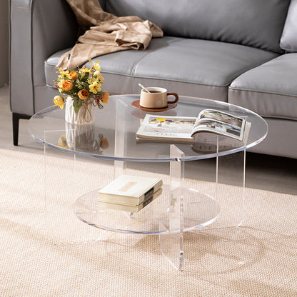 Modern Minimalist Round Acrylic Coffee Table 2-Tier For Living Room