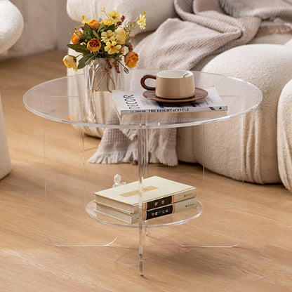 Modern Minimalist Round Acrylic Coffee Table 2-Tier For Living Room