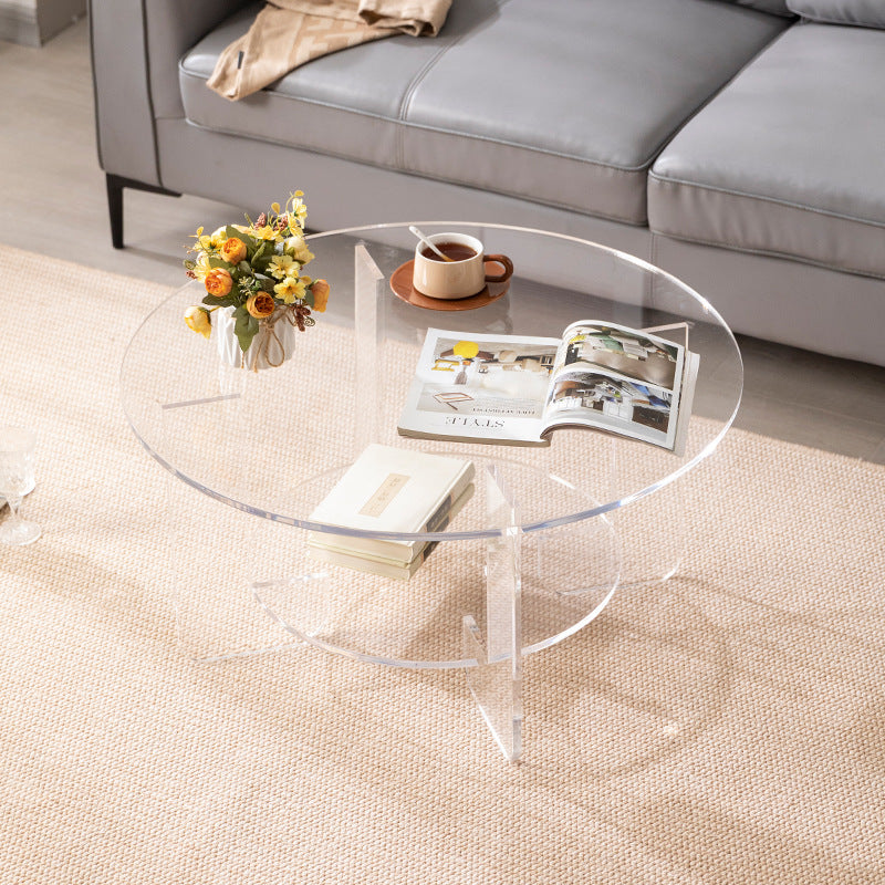 Modern Minimalist Round Acrylic Coffee Table 2-Tier For Living Room