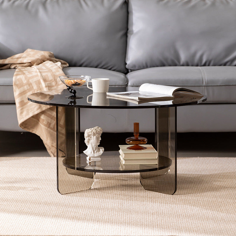 Modern Minimalist Round Acrylic Coffee Table 2-Tier For Living Room