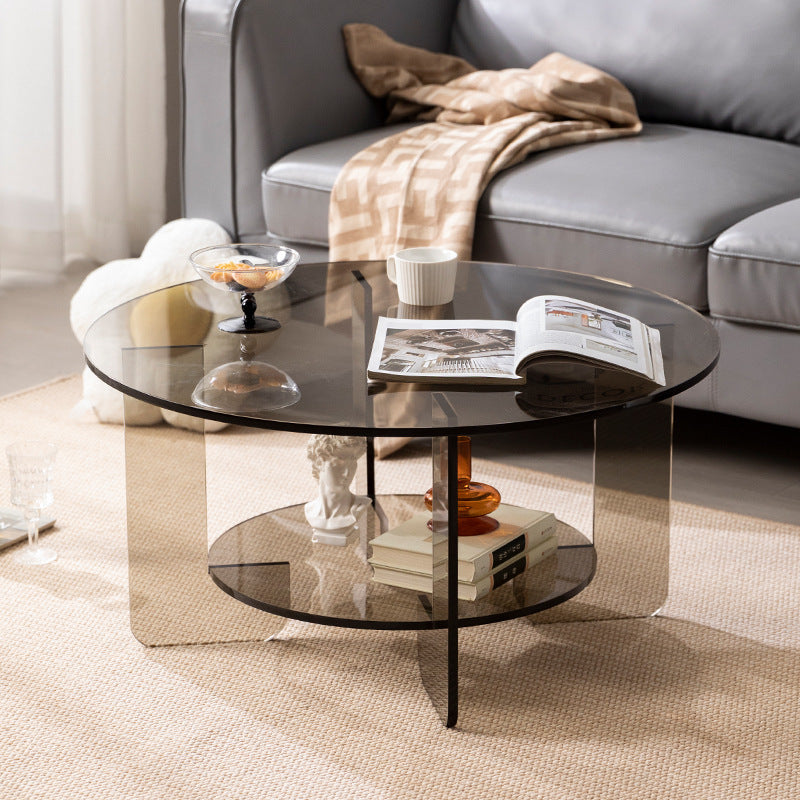 Modern Minimalist Round Acrylic Coffee Table 2-Tier For Living Room