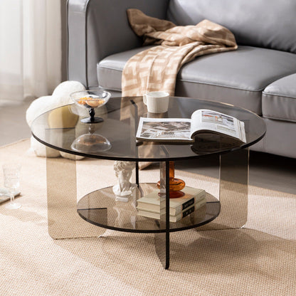 Modern Minimalist Round Acrylic Coffee Table 2-Tier For Living Room