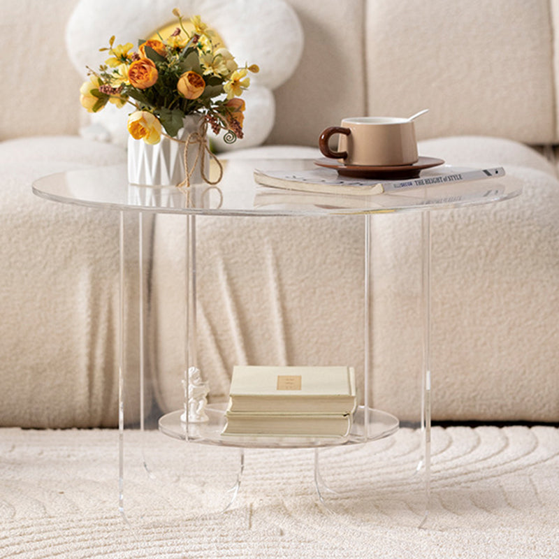 Modern Minimalist Round Acrylic Coffee Table 2-Tier For Living Room