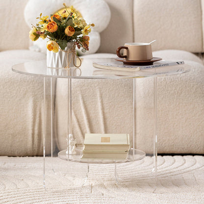 Modern Minimalist Round Acrylic Coffee Table 2-Tier For Living Room