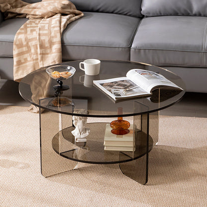 Modern Minimalist Round Acrylic Coffee Table 2-Tier For Living Room