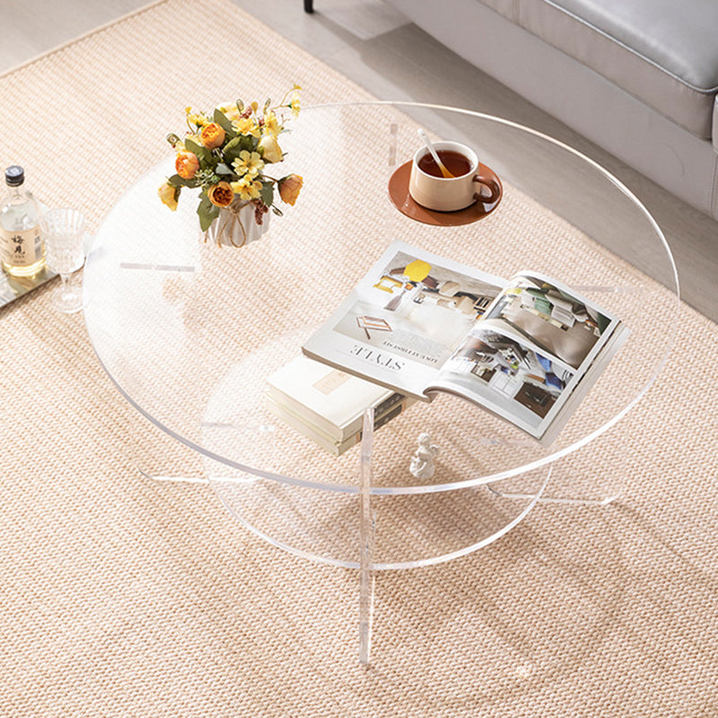 Modern Minimalist Round Acrylic Coffee Table 2-Tier For Living Room