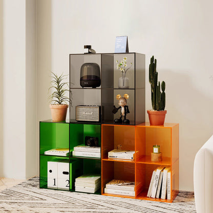 Modern Minimalist Square Rectangular Acrylic Stackable Display Rack 4-Cabinet For Living Room