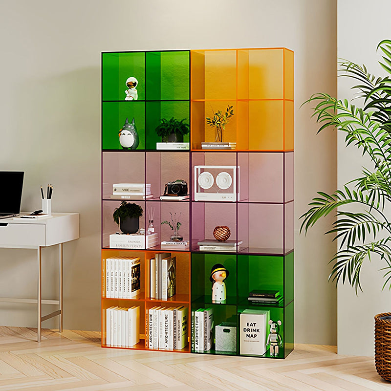 Modern Minimalist Square Rectangular Acrylic Stackable Display Rack 4-Cabinet For Living Room