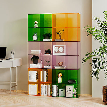Modern Minimalist Square Rectangular Acrylic Stackable Display Rack 4-Cabinet For Living Room