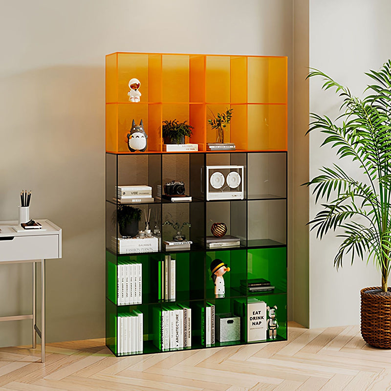 Modern Minimalist Square Rectangular Acrylic Stackable Display Rack 4-Cabinet For Living Room