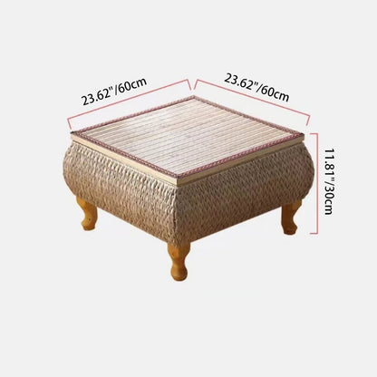 Traditional Japanese Square Solid Wood Solid Wood Plywood Rattan Weaving Storage Coffee Table 1-Cabinet For Living Room