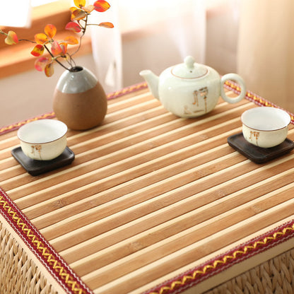 Traditional Japanese Square Solid Wood Solid Wood Plywood Rattan Weaving Storage Coffee Table 1-Cabinet For Living Room
