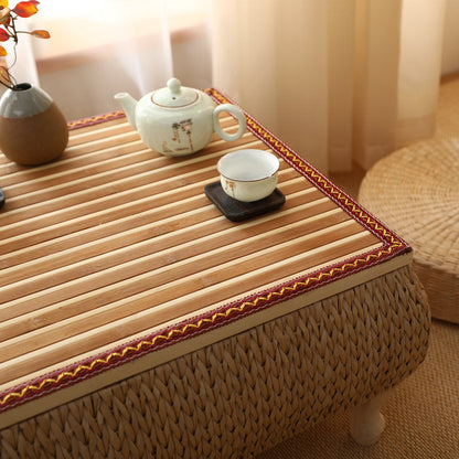 Traditional Japanese Square Solid Wood Solid Wood Plywood Rattan Weaving Storage Coffee Table 1-Cabinet For Living Room