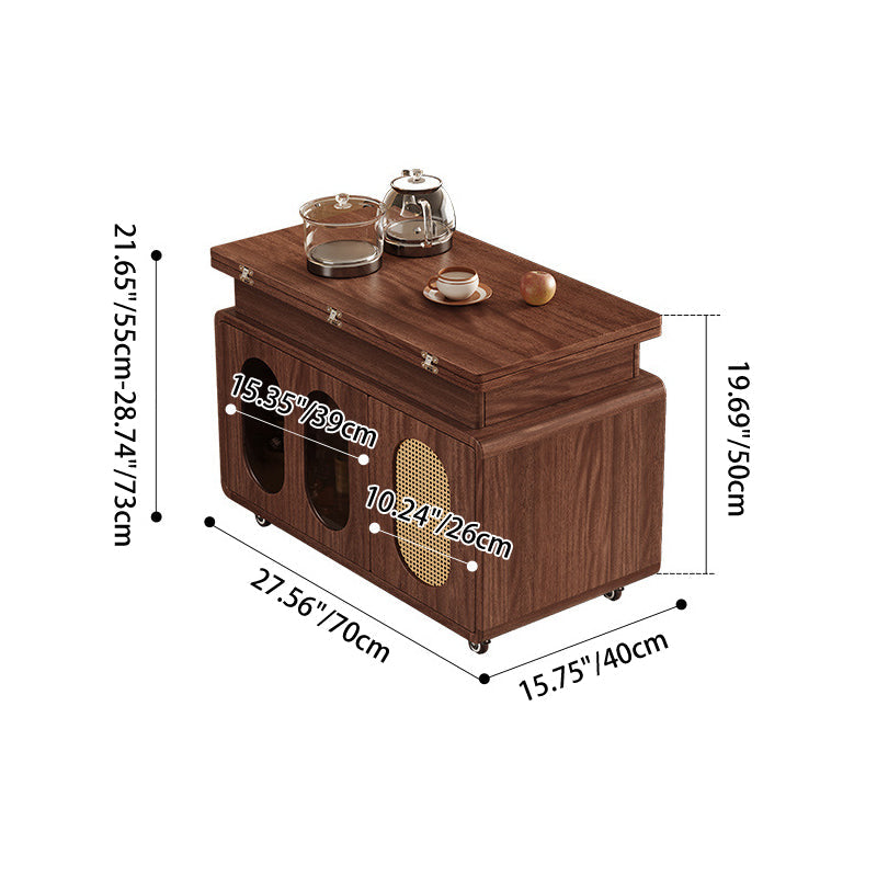 Modern Mid-century Square Rectangular Rubberwood Solid Wood Plywood Plastic Rattan Glass Foldable Movable Weaving Coffee Table 2-Tier For Living Room