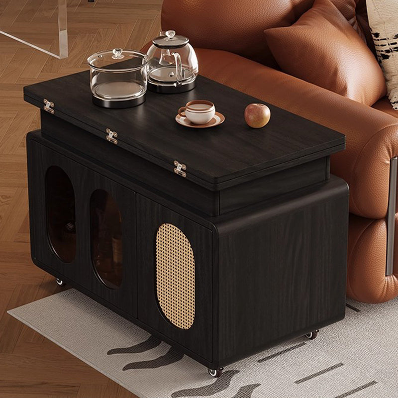 Modern Mid-century Square Rectangular Rubberwood Solid Wood Plywood Plastic Rattan Glass Foldable Movable Weaving Coffee Table 2-Tier For Living Room