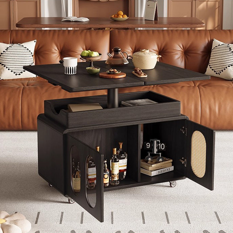 Modern Mid-century Square Rectangular Rubberwood Solid Wood Plywood Plastic Rattan Glass Foldable Movable Weaving Coffee Table 2-Tier For Living Room