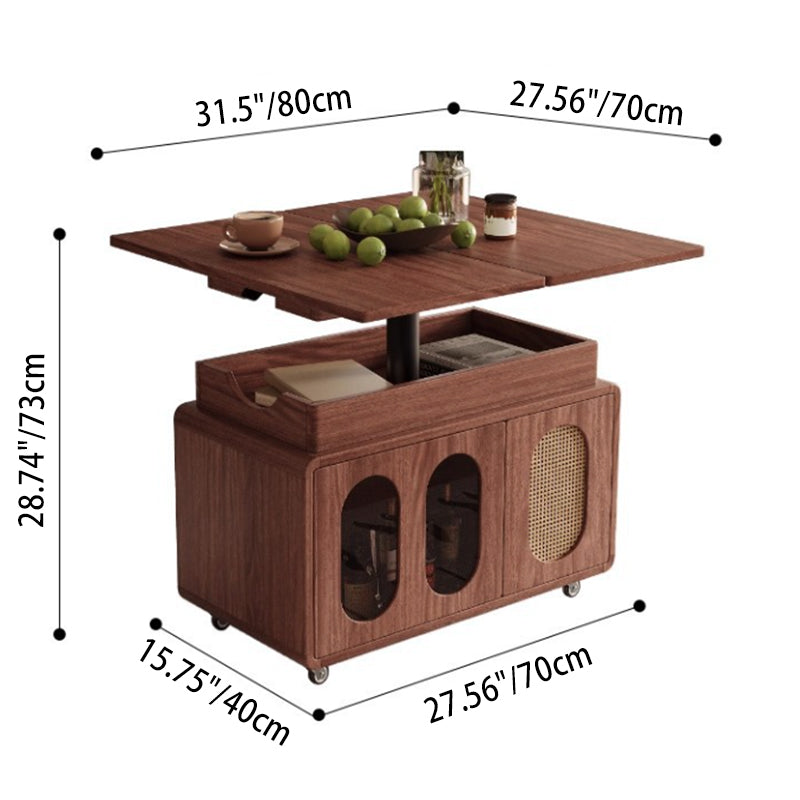 Modern Mid-century Square Rectangular Rubberwood Solid Wood Plywood Plastic Rattan Glass Foldable Movable Weaving Coffee Table 2-Tier For Living Room